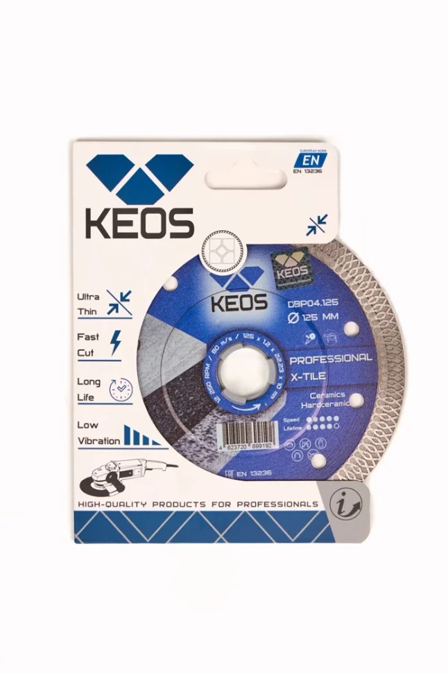 Диск алмазный KEOS ПРОФЕССИОНАЛ (Professional) сплошной 1.2 мм по керамограниту 125х22,23 мм (DBP04.125)
